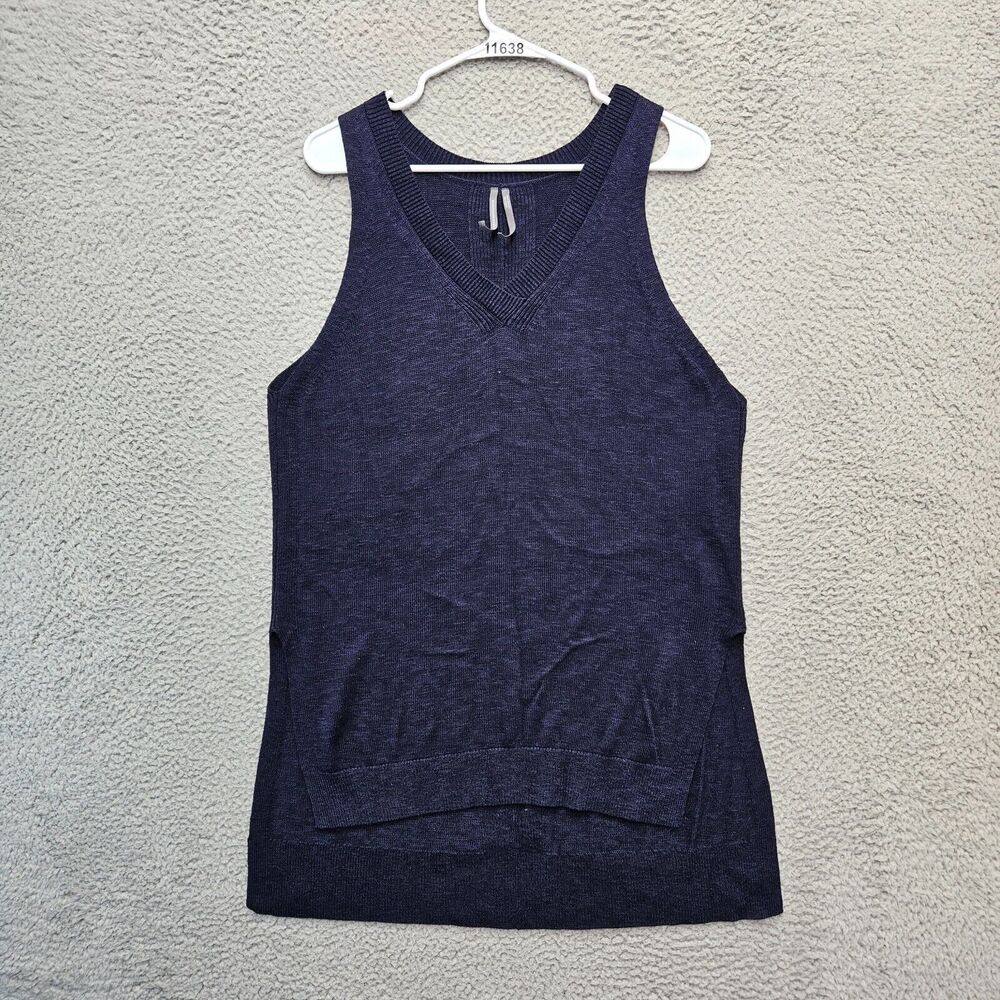 Anthropologie Sleeveless Sweater‎ Top Womens Large Navy Blue V-Neck Hi-Low Hem
